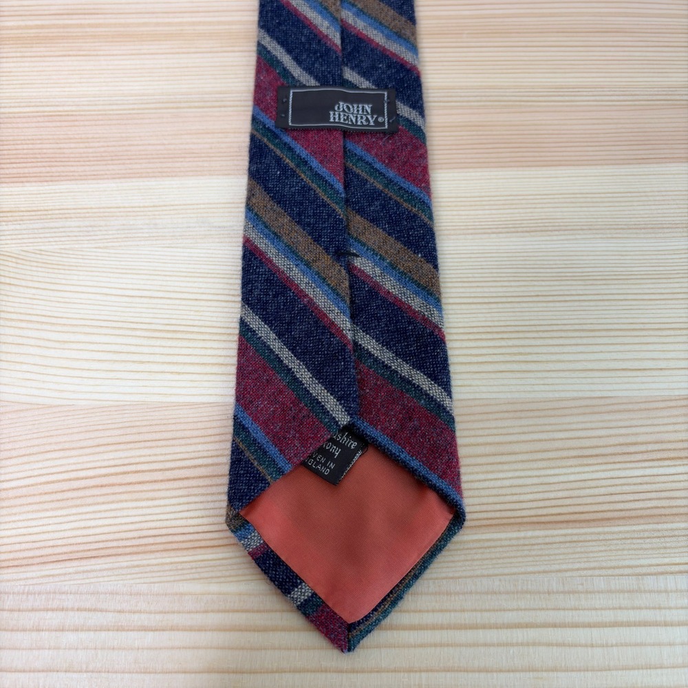 Vtg JOHN HENRY Lancashire Saxony Wool Tie Men Colorful Striped Woven in England - Picture 2 of 6